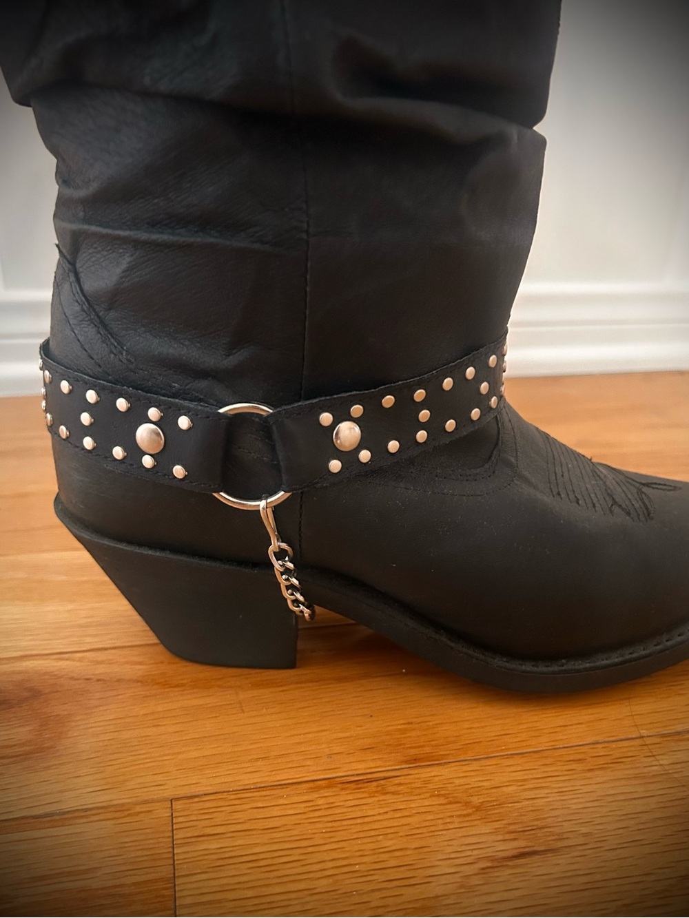 Shyanne Black Studded Biker Western Heeled Boots